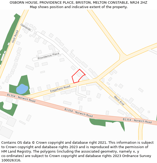 OSBORN HOUSE, PROVIDENCE PLACE, BRISTON, MELTON CONSTABLE, NR24 2HZ: Location map and indicative extent of plot