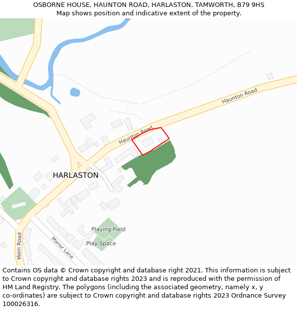 OSBORNE HOUSE, HAUNTON ROAD, HARLASTON, TAMWORTH, B79 9HS: Location map and indicative extent of plot