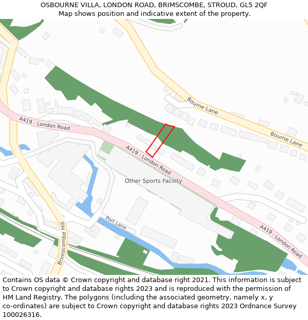 OSBOURNE VILLA, LONDON ROAD, BRIMSCOMBE, STROUD, GL5 2QF: Location map and indicative extent of plot
