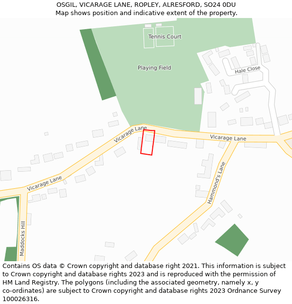 OSGIL, VICARAGE LANE, ROPLEY, ALRESFORD, SO24 0DU: Location map and indicative extent of plot