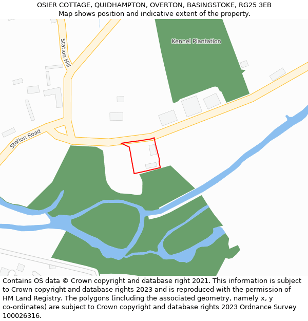 OSIER COTTAGE, QUIDHAMPTON, OVERTON, BASINGSTOKE, RG25 3EB: Location map and indicative extent of plot