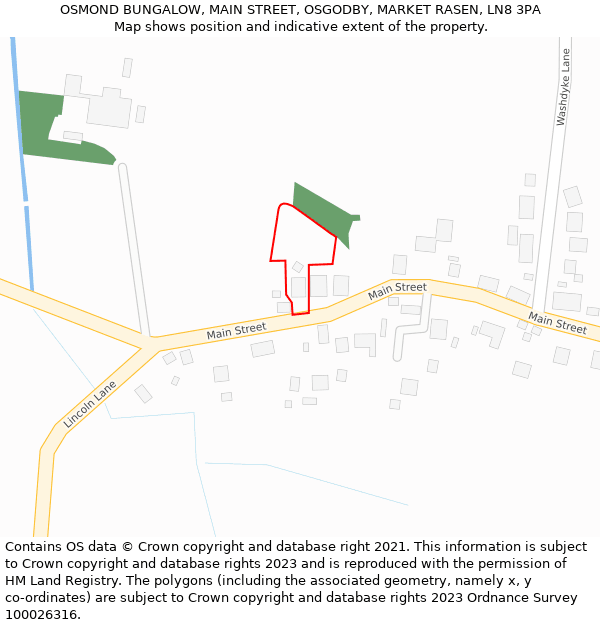 OSMOND BUNGALOW, MAIN STREET, OSGODBY, MARKET RASEN, LN8 3PA: Location map and indicative extent of plot