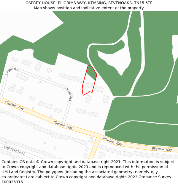 OSPREY HOUSE, PILGRIMS WAY, KEMSING, SEVENOAKS, TN15 6TE: Location map and indicative extent of plot