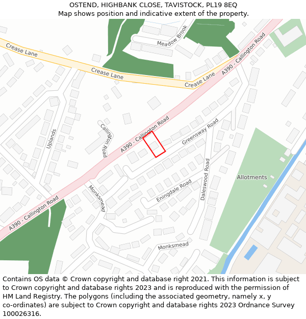 OSTEND, HIGHBANK CLOSE, TAVISTOCK, PL19 8EQ: Location map and indicative extent of plot