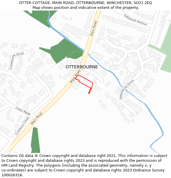 OTTER COTTAGE, MAIN ROAD, OTTERBOURNE, WINCHESTER, SO21 2EQ: Location map and indicative extent of plot