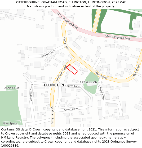 OTTERBOURNE, GRAFHAM ROAD, ELLINGTON, HUNTINGDON, PE28 0AF: Location map and indicative extent of plot