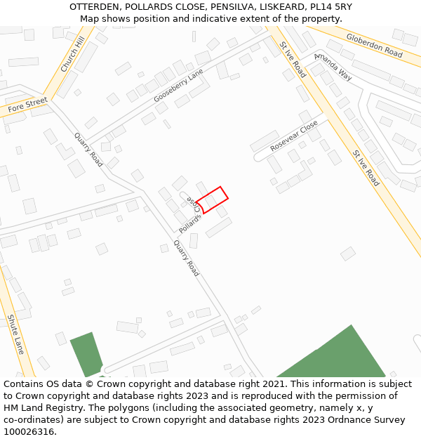 OTTERDEN, POLLARDS CLOSE, PENSILVA, LISKEARD, PL14 5RY: Location map and indicative extent of plot