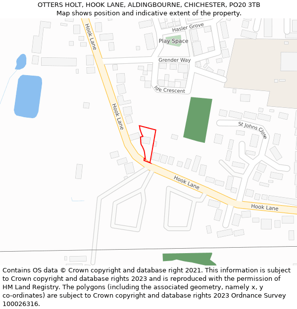 OTTERS HOLT, HOOK LANE, ALDINGBOURNE, CHICHESTER, PO20 3TB: Location map and indicative extent of plot