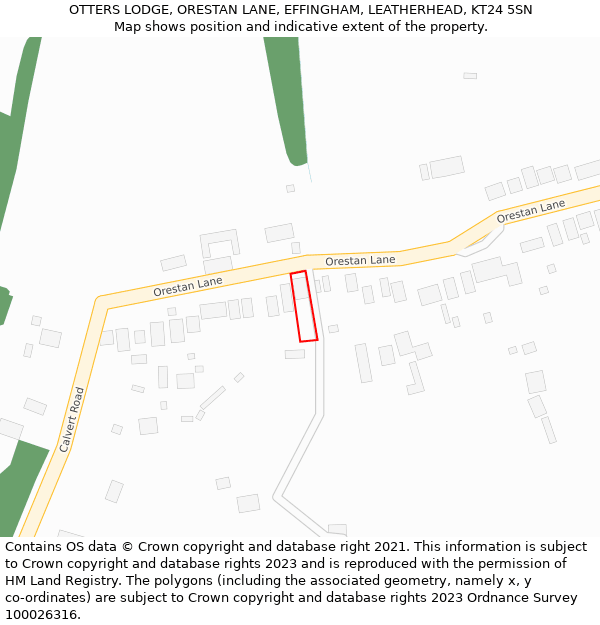 OTTERS LODGE, ORESTAN LANE, EFFINGHAM, LEATHERHEAD, KT24 5SN: Location map and indicative extent of plot