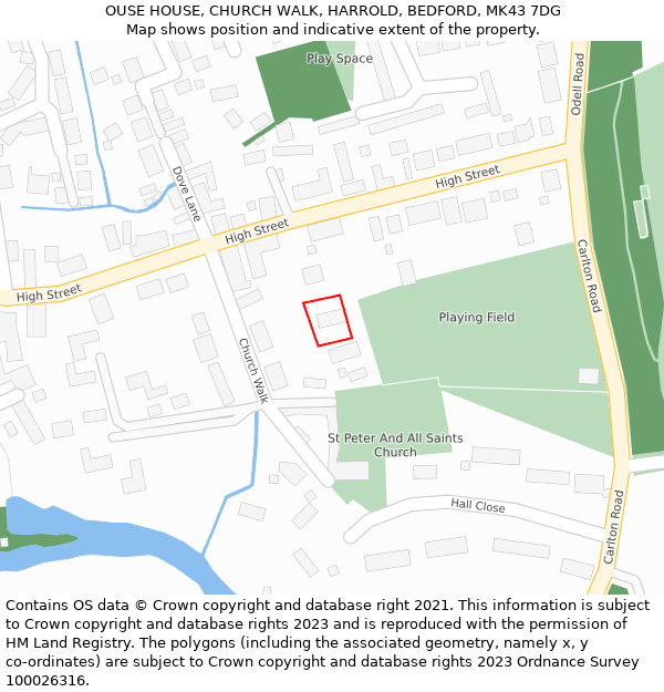 OUSE HOUSE, CHURCH WALK, HARROLD, BEDFORD, MK43 7DG: Location map and indicative extent of plot
