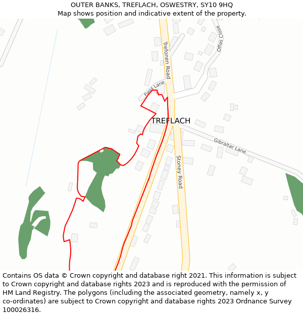 OUTER BANKS, TREFLACH, OSWESTRY, SY10 9HQ: Location map and indicative extent of plot