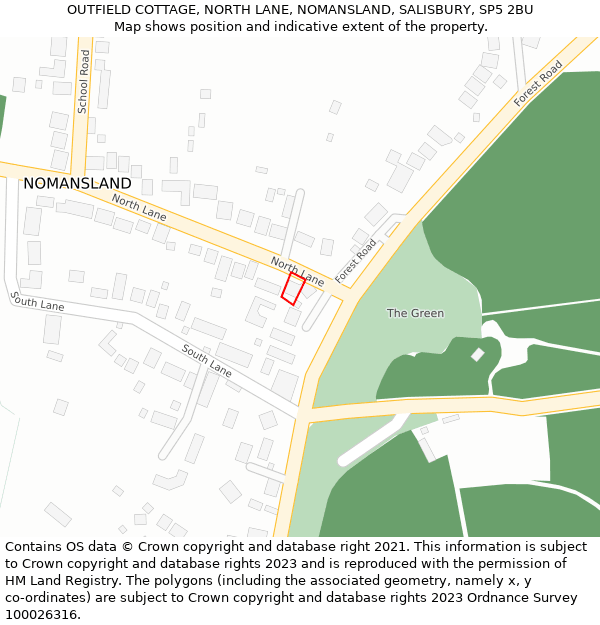 OUTFIELD COTTAGE, NORTH LANE, NOMANSLAND, SALISBURY, SP5 2BU: Location map and indicative extent of plot