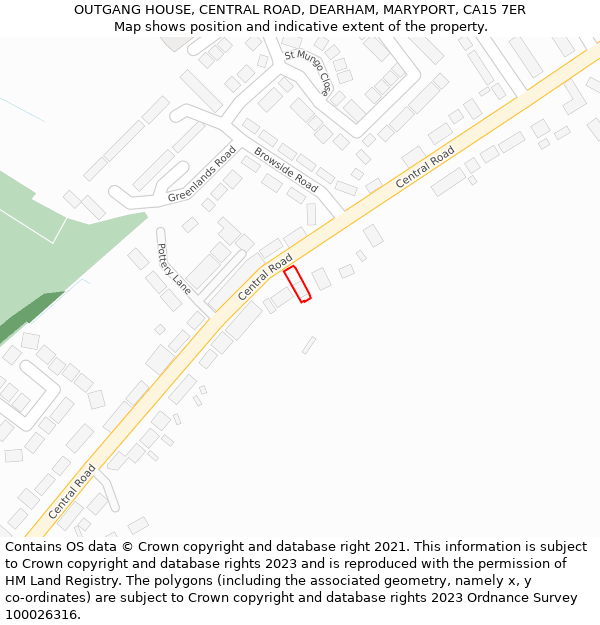 OUTGANG HOUSE, CENTRAL ROAD, DEARHAM, MARYPORT, CA15 7ER: Location map and indicative extent of plot