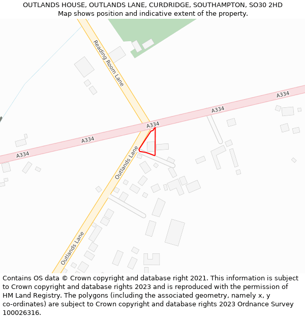 OUTLANDS HOUSE, OUTLANDS LANE, CURDRIDGE, SOUTHAMPTON, SO30 2HD: Location map and indicative extent of plot