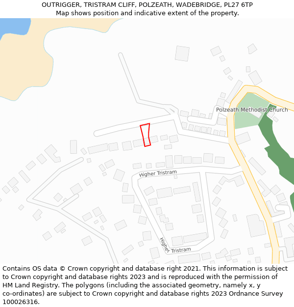 OUTRIGGER, TRISTRAM CLIFF, POLZEATH, WADEBRIDGE, PL27 6TP: Location map and indicative extent of plot