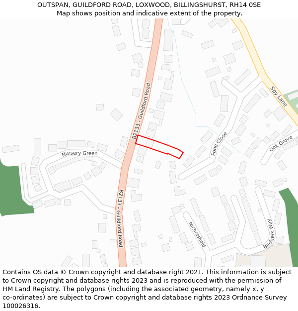 OUTSPAN, GUILDFORD ROAD, LOXWOOD, BILLINGSHURST, RH14 0SE: Location map and indicative extent of plot