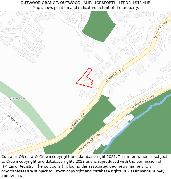 OUTWOOD GRANGE, OUTWOOD LANE, HORSFORTH, LEEDS, LS18 4HR: Location map and indicative extent of plot