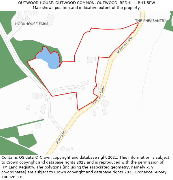 OUTWOOD HOUSE, OUTWOOD COMMON, OUTWOOD, REDHILL, RH1 5PW: Location map and indicative extent of plot