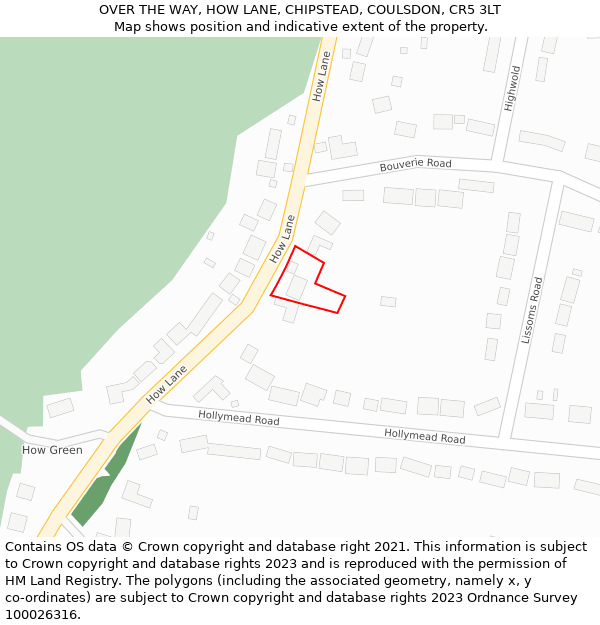 OVER THE WAY, HOW LANE, CHIPSTEAD, COULSDON, CR5 3LT: Location map and indicative extent of plot