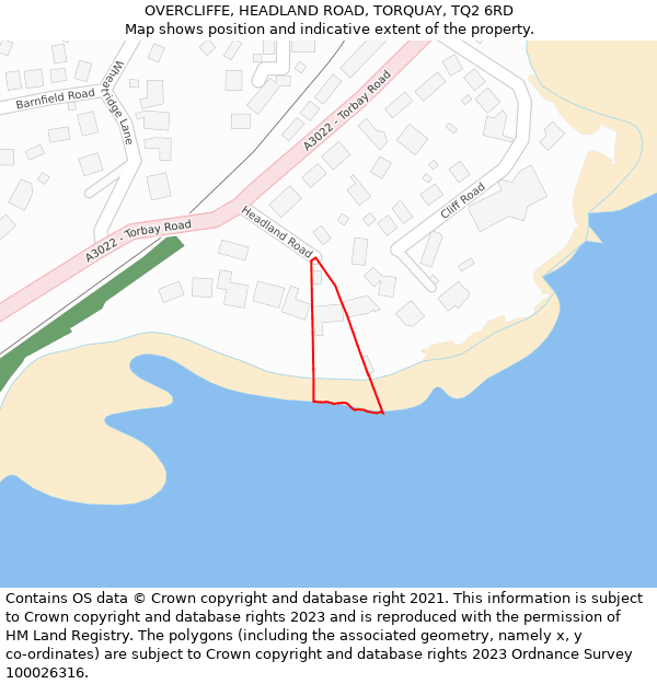 OVERCLIFFE, HEADLAND ROAD, TORQUAY, TQ2 6RD: Location map and indicative extent of plot
