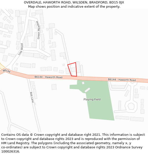 OVERDALE, HAWORTH ROAD, WILSDEN, BRADFORD, BD15 0JX: Location map and indicative extent of plot