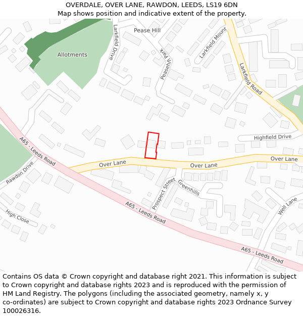 OVERDALE, OVER LANE, RAWDON, LEEDS, LS19 6DN: Location map and indicative extent of plot