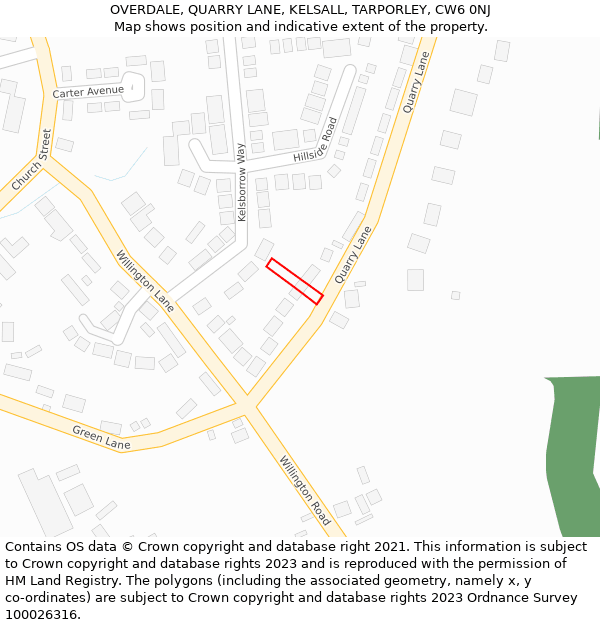 OVERDALE, QUARRY LANE, KELSALL, TARPORLEY, CW6 0NJ: Location map and indicative extent of plot