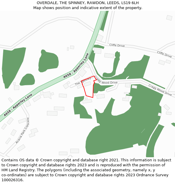 OVERDALE, THE SPINNEY, RAWDON, LEEDS, LS19 6LH: Location map and indicative extent of plot