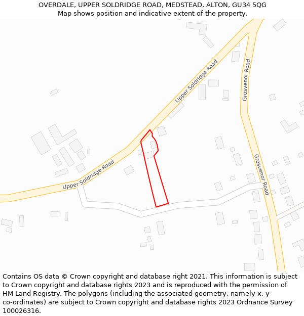 OVERDALE, UPPER SOLDRIDGE ROAD, MEDSTEAD, ALTON, GU34 5QG: Location map and indicative extent of plot