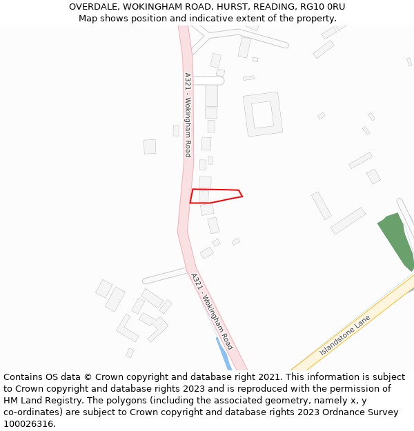 OVERDALE, WOKINGHAM ROAD, HURST, READING, RG10 0RU: Location map and indicative extent of plot