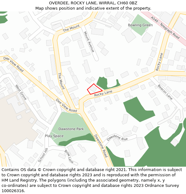 OVERDEE, ROCKY LANE, WIRRAL, CH60 0BZ: Location map and indicative extent of plot