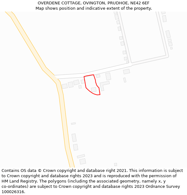 OVERDENE COTTAGE, OVINGTON, PRUDHOE, NE42 6EF: Location map and indicative extent of plot