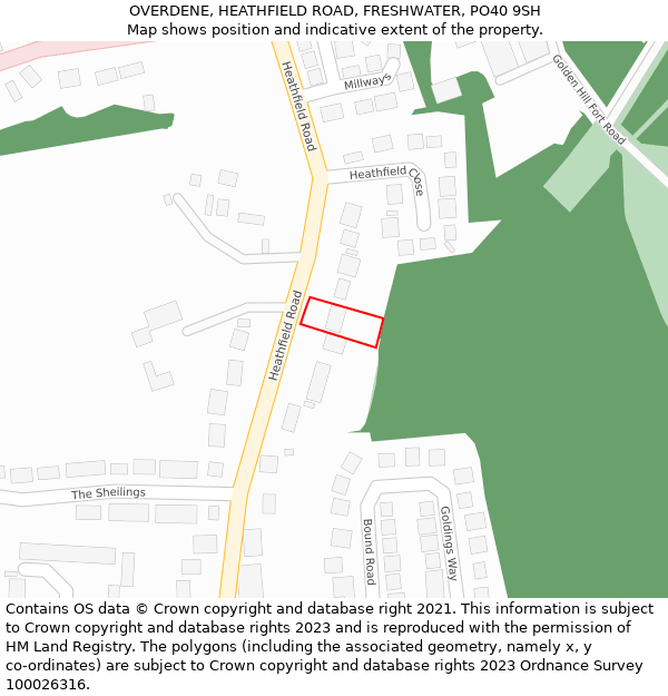 OVERDENE, HEATHFIELD ROAD, FRESHWATER, PO40 9SH: Location map and indicative extent of plot