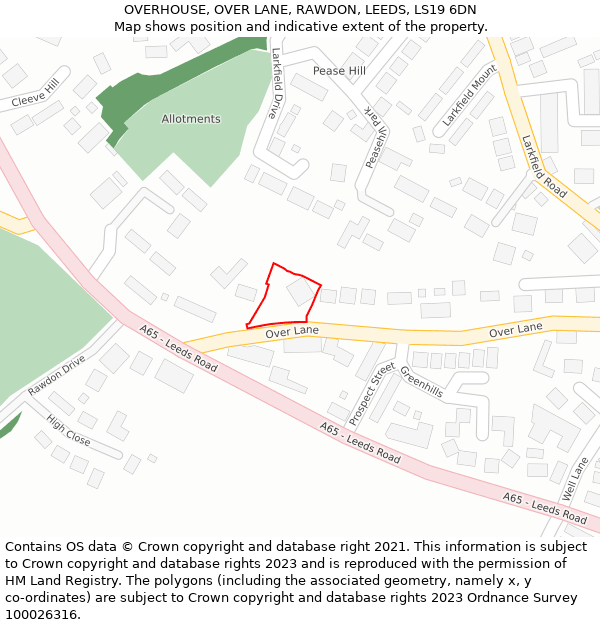 OVERHOUSE, OVER LANE, RAWDON, LEEDS, LS19 6DN: Location map and indicative extent of plot