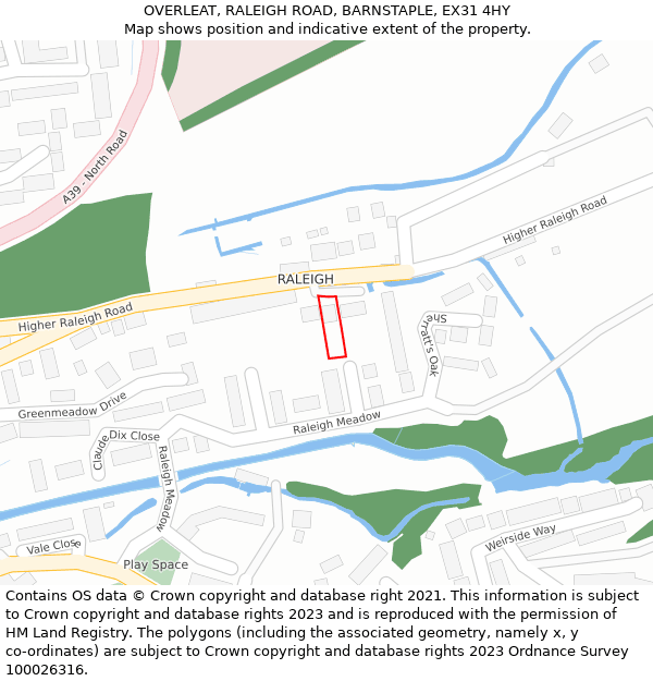 OVERLEAT, RALEIGH ROAD, BARNSTAPLE, EX31 4HY: Location map and indicative extent of plot