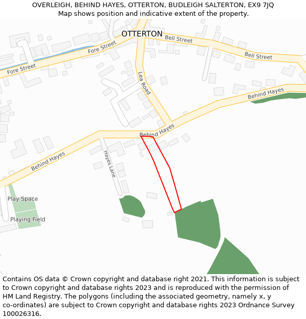 OVERLEIGH, BEHIND HAYES, OTTERTON, BUDLEIGH SALTERTON, EX9 7JQ: Location map and indicative extent of plot