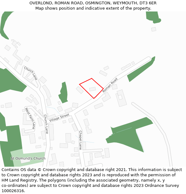 OVERLOND, ROMAN ROAD, OSMINGTON, WEYMOUTH, DT3 6ER: Location map and indicative extent of plot
