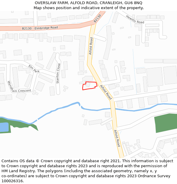 OVERSLAW FARM, ALFOLD ROAD, CRANLEIGH, GU6 8NQ: Location map and indicative extent of plot