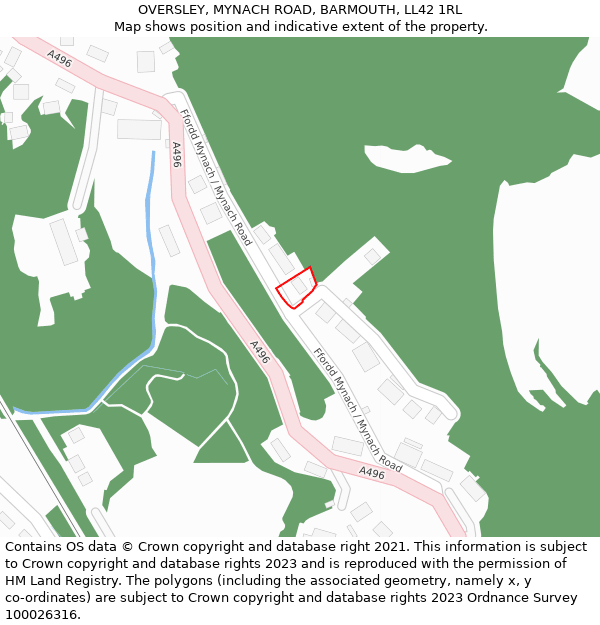 OVERSLEY, MYNACH ROAD, BARMOUTH, LL42 1RL: Location map and indicative extent of plot