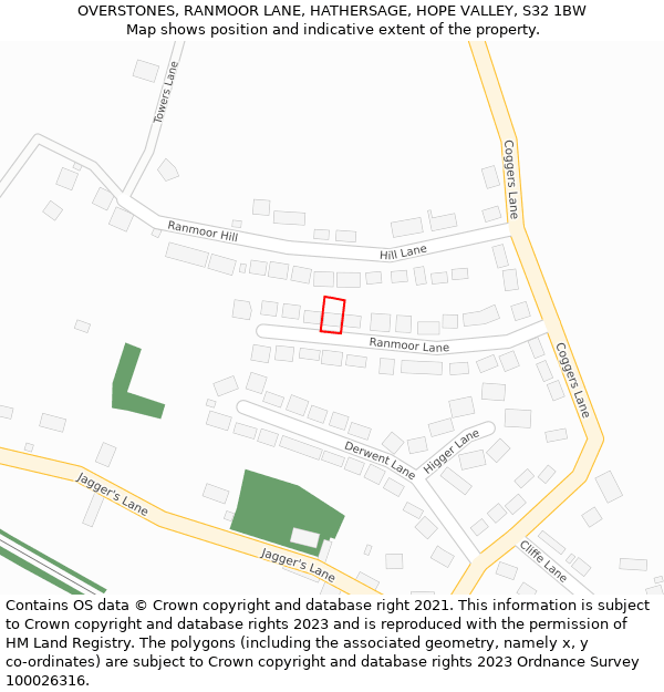 OVERSTONES, RANMOOR LANE, HATHERSAGE, HOPE VALLEY, S32 1BW: Location map and indicative extent of plot