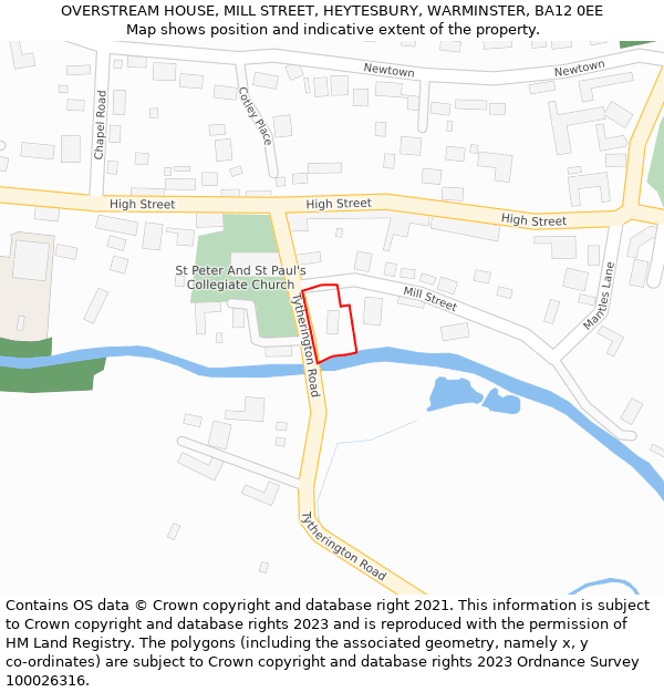 OVERSTREAM HOUSE, MILL STREET, HEYTESBURY, WARMINSTER, BA12 0EE: Location map and indicative extent of plot