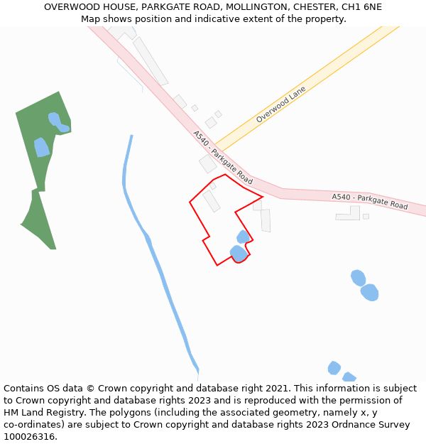 OVERWOOD HOUSE, PARKGATE ROAD, MOLLINGTON, CHESTER, CH1 6NE: Location map and indicative extent of plot