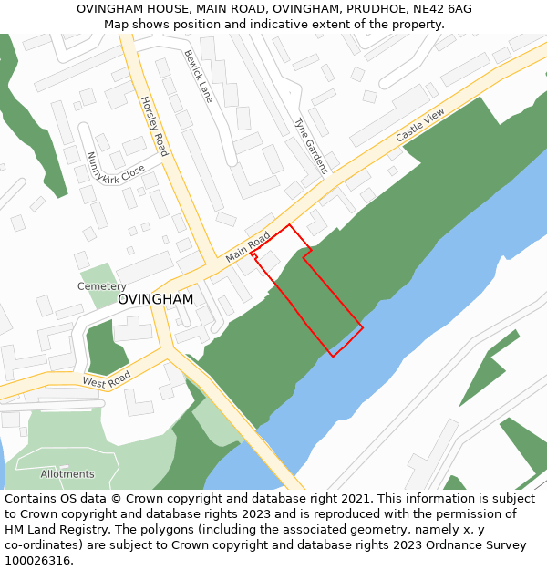 OVINGHAM HOUSE, MAIN ROAD, OVINGHAM, PRUDHOE, NE42 6AG: Location map and indicative extent of plot