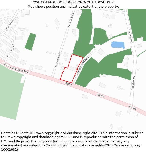 OWL COTTAGE, BOULDNOR, YARMOUTH, PO41 0UZ: Location map and indicative extent of plot
