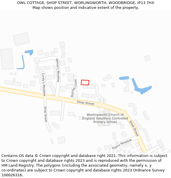 OWL COTTAGE, SHOP STREET, WORLINGWORTH, WOODBRIDGE, IP13 7HX: Location map and indicative extent of plot