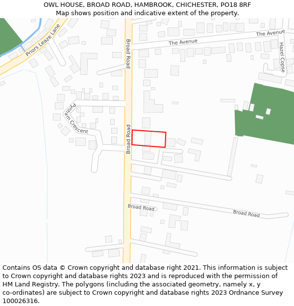 OWL HOUSE, BROAD ROAD, HAMBROOK, CHICHESTER, PO18 8RF: Location map and indicative extent of plot