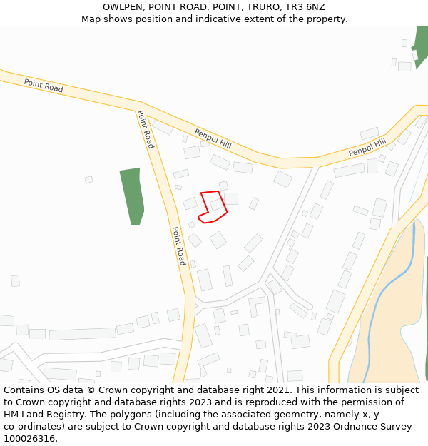 OWLPEN, POINT ROAD, POINT, TRURO, TR3 6NZ: Location map and indicative extent of plot