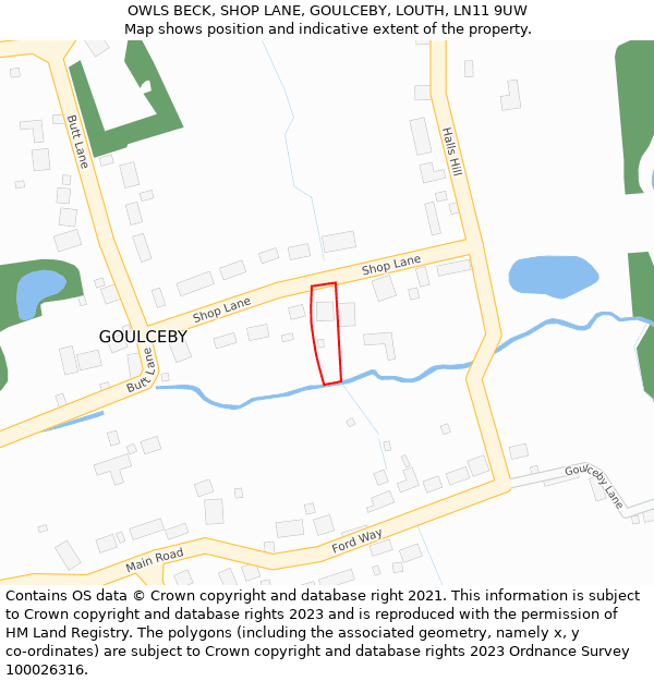 OWLS BECK, SHOP LANE, GOULCEBY, LOUTH, LN11 9UW: Location map and indicative extent of plot