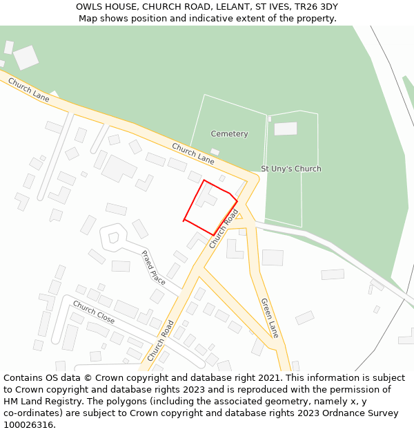 OWLS HOUSE, CHURCH ROAD, LELANT, ST IVES, TR26 3DY: Location map and indicative extent of plot