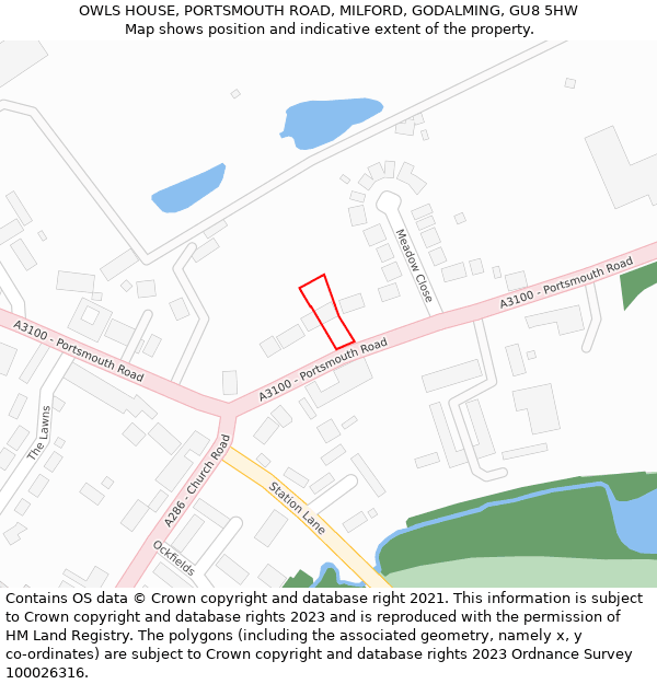 OWLS HOUSE, PORTSMOUTH ROAD, MILFORD, GODALMING, GU8 5HW: Location map and indicative extent of plot